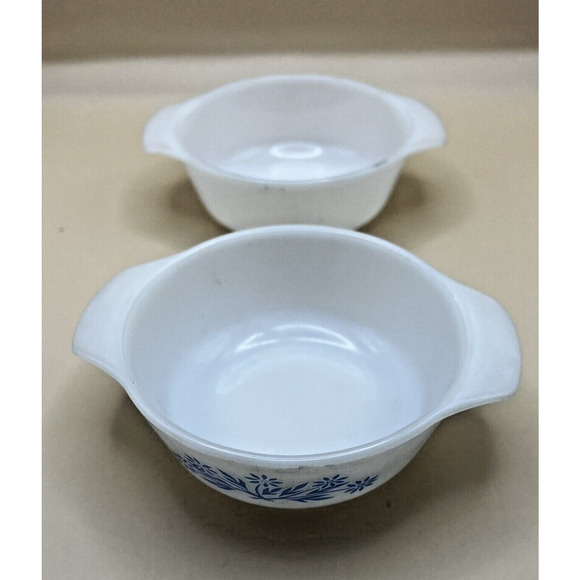 Two Vintage 12 oz Fire King Bowls ~ 1 Missing Paint and Glazing NO lids included - Picture 2 of 5